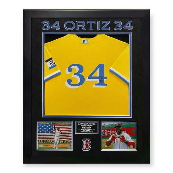 David Ortiz Red Sox Autographed City Connect Jersey w/ Boston Strong Inscription Framed To 32x40