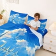 thumbnail image 4 of Manfei Oil Painting Sailboat Queen Sheet Sets for Kids Boys and Girls, Nautical Themed Bed Set 4pcs, 1 Flat Sheet, 1 Fitted Sheet and 2 Pillowcases, 4 of 6