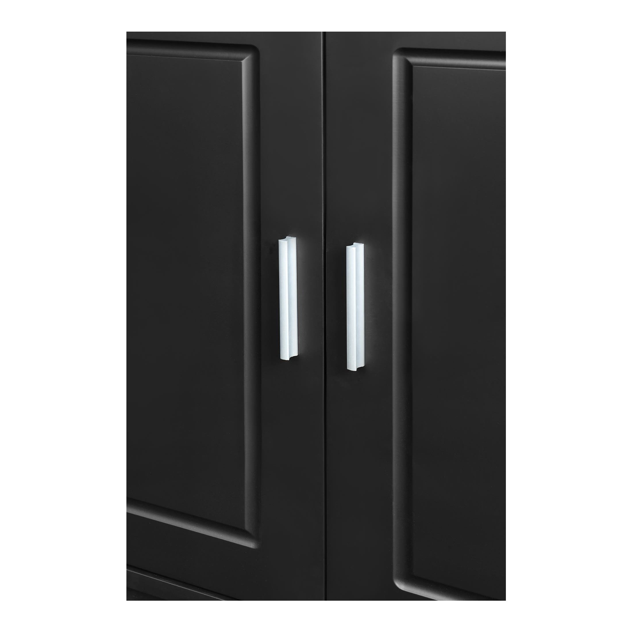Noble House Ospera Modern 4-Door Storage Cabinet with Adjustable Shelves, Rubberwood, Black