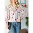 thumbnail image 5 of DOKOTOO Blouse for Women Casual V Neck Boho Floral Printed Long Sleeve Drawstring Tops Chiffon Shirts Pink XL, 5 of 13