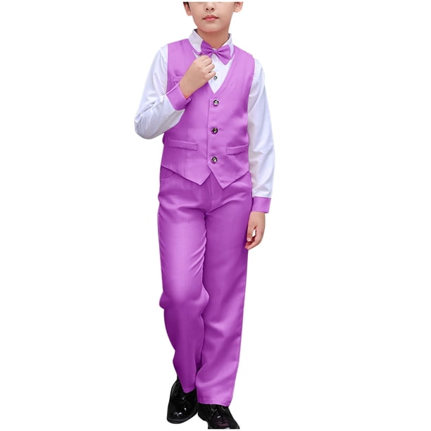 Odeerbi Chicos 4 Pcs Caballero Traje Formal Vestido Camisa + Traje Pantalones + Chaleco + Corbata Escenario Rendimiento Trajes Conjunto