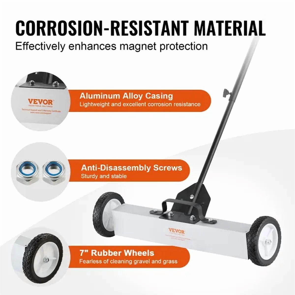 50 Lbs Rolling Magnetic Sweeper with Wheels 24 Inch Large Magnet Pickup Lawn Sweeper Telescoping Handle for Easy Workshop Garage Yard Cleanup