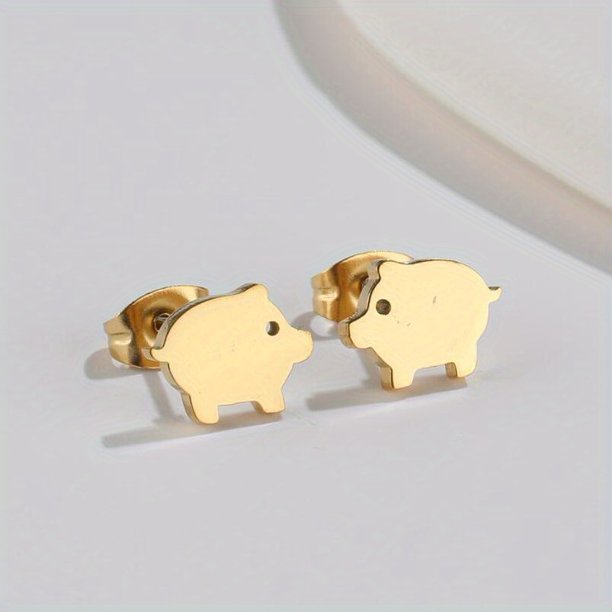 Cute and Stylish Stainless Steel Anime Pig Cartoon Earrings - Perfect Gift for Men!