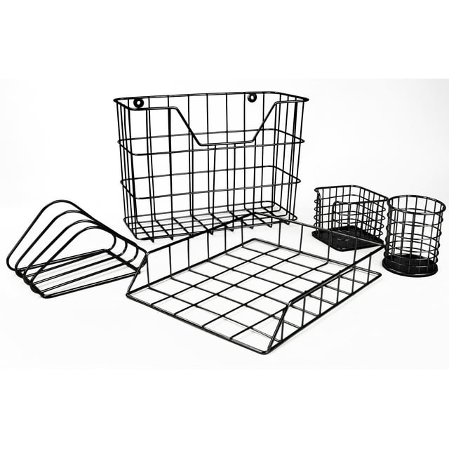 Wire Metal 5 in 1 Desk Organizer Set, Black