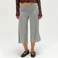 thumbnail image 4 of Women's Casual Wide Leg Cropped Pants Low Rise Fold Over Stretch Gaucho Pants for Summer Beach Holiday Streetwear, 4 of 6