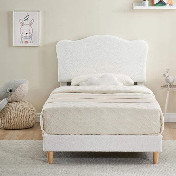 Yeshouse Cama individual infantil de terciopelo con cabecera tapizada, listones de madera, sin base, fácil montaje