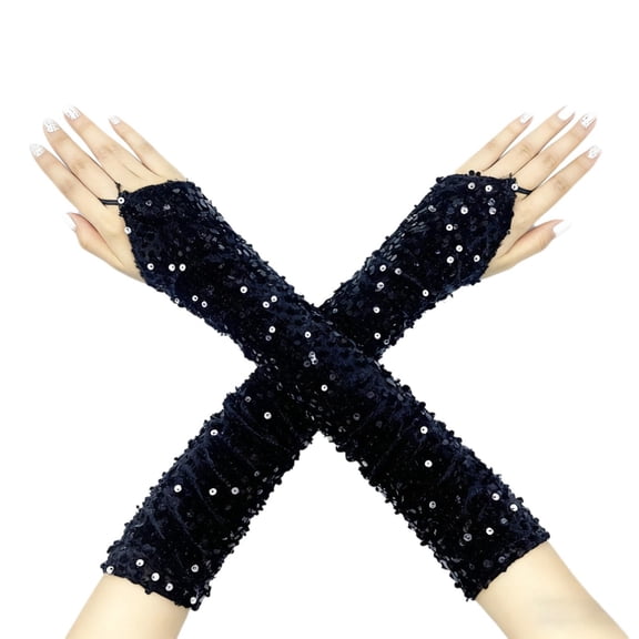 Dyfzdhu Gloves Fashion Sparkly Sequin Long Velvet Length Arm Sleeves Wedding Prom For