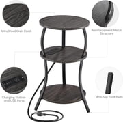 ZEXVIDA Round Side Table with Charging Station, 3-Tier Circular End Table and Compact Sofa Side Table, Gray
