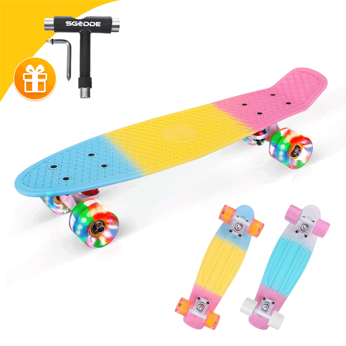Skateboard Mini Cruiser with LED Light Up Wheels for Kids Youths Mini Skateboard 22 Complete Skateboard for Beginners 