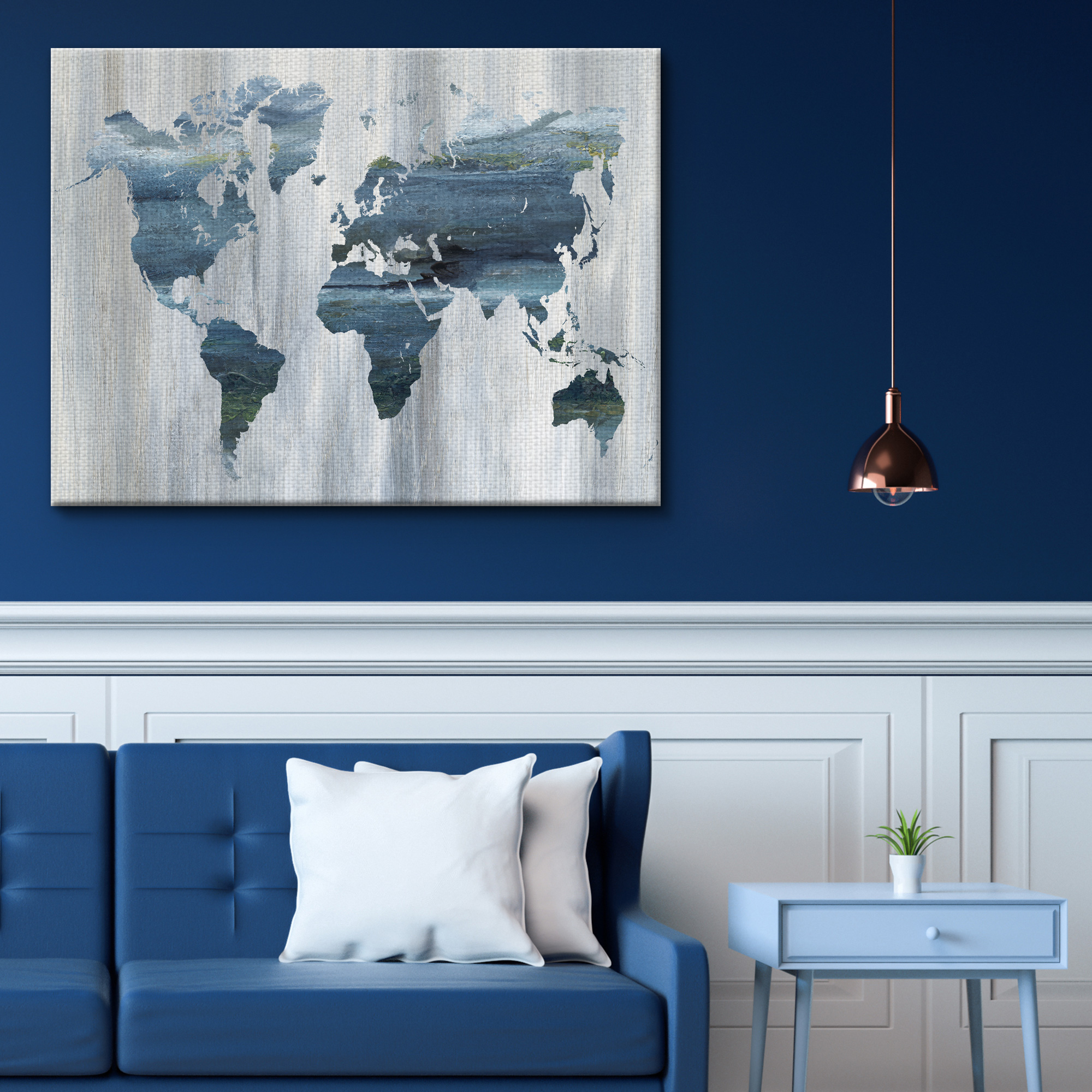Masterpiece Art Gallery Textural World Map Blue by Nan Canvas Art Print 30" x 40"