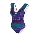 thumbnail image 4 of Yiaed Purple and Green Glitter Print Women's Ruffled One Piece Swimsuit V Neck Swimwear Slimming Monokini for Woman-XX-Large, 4 of 8