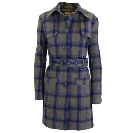 Women’s Wool Plaid Trench Coat Jacket With Belt - SLIM-FIT