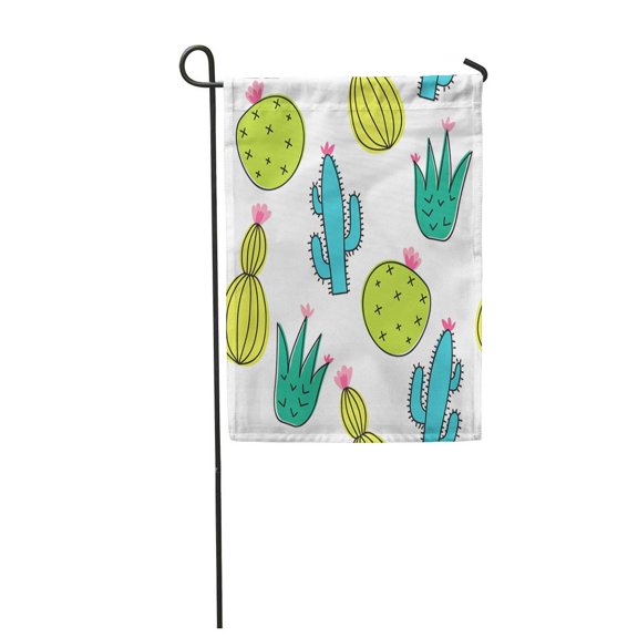 SIDONKU Colorful Desert Green Turquoise and Mint Cactus Pattern Kids Garden Flag Decorative Flag House Banner 28x40 inch
