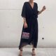 thumbnail image 3 of Vestido elegante con cinturón y cordones para mujer, vestido sexy de corte A con escote en V, manga corta, irregular, vestido de moda, drapeado, liso, estilo bohemio, midi, 3 of 5