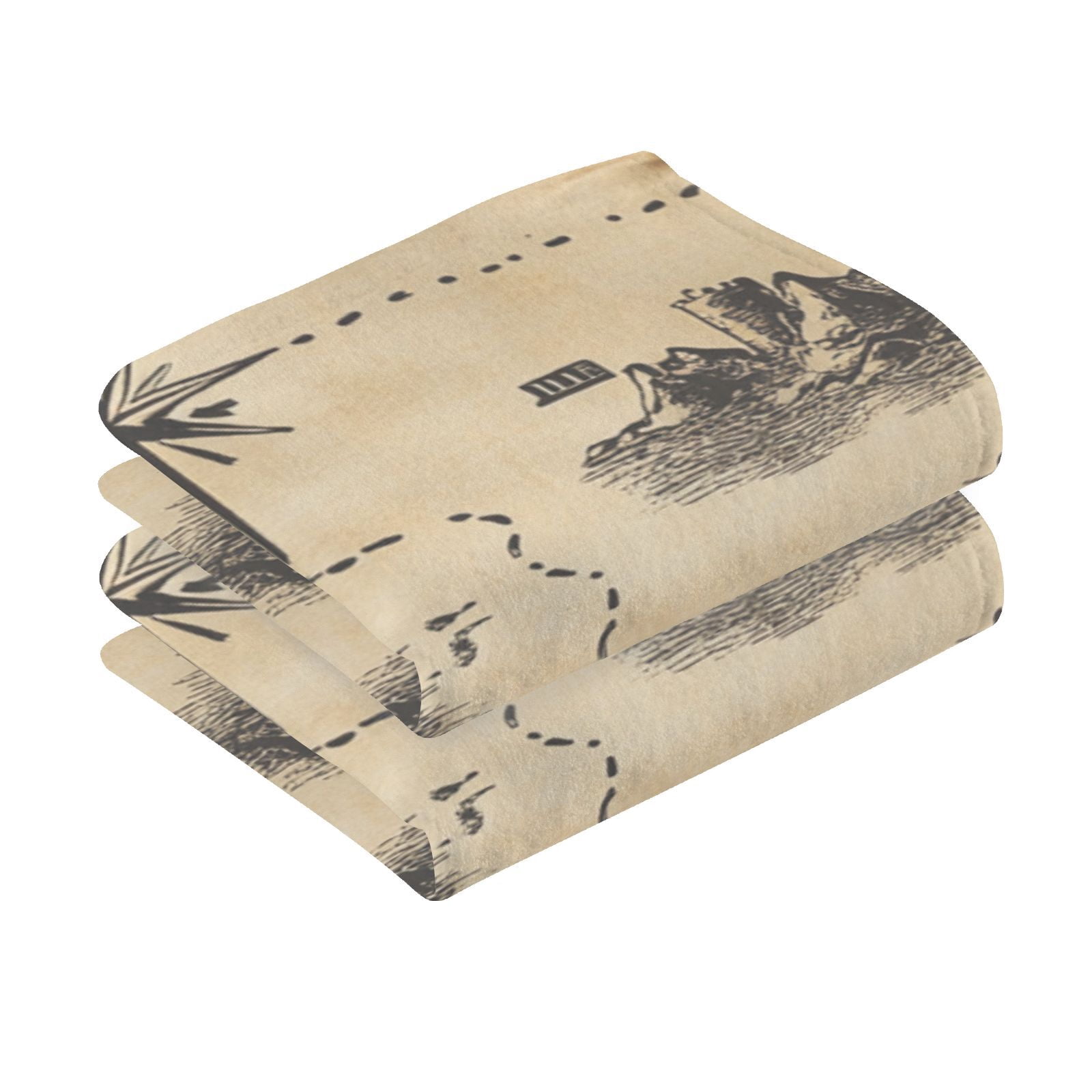 Treasure Map Hand Towels Cotton Bath Towels Large Face Towels Absorbent for Bathroom 2 Packs