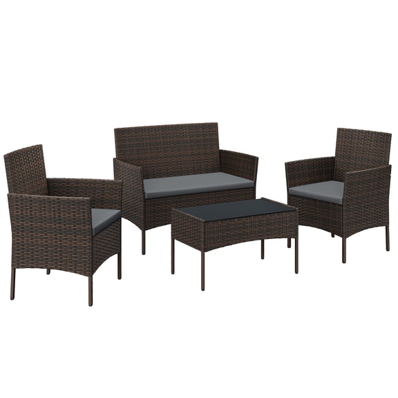 SONGMICS Patio Furniture Set, Outdoor PE Rattan Conversation Sets, Brown and Gray UGGF004G01