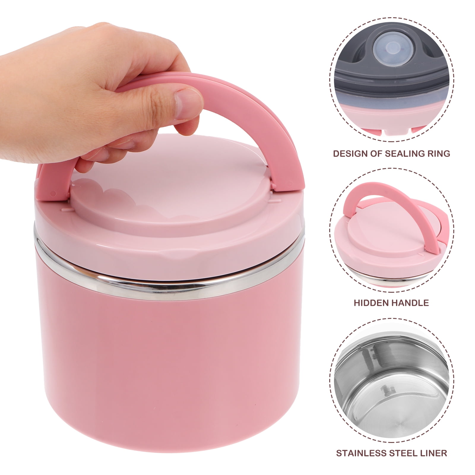 Brrnoo Stainless Steel Thermal Lunch Box, Stackable Hot Food Insulated Box  Round Sealed Food Containers Pink
