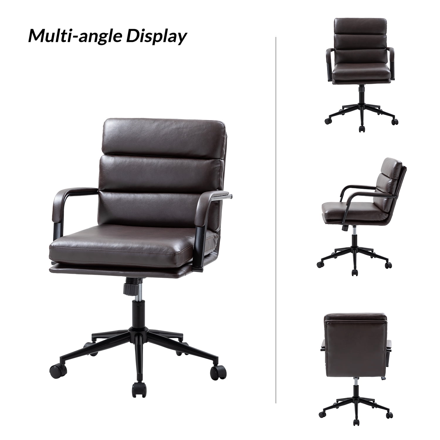 Ergonomic Office Chair Faux Leather Desk Chair Executive Swivel with High Back and Padded Cushion Brown