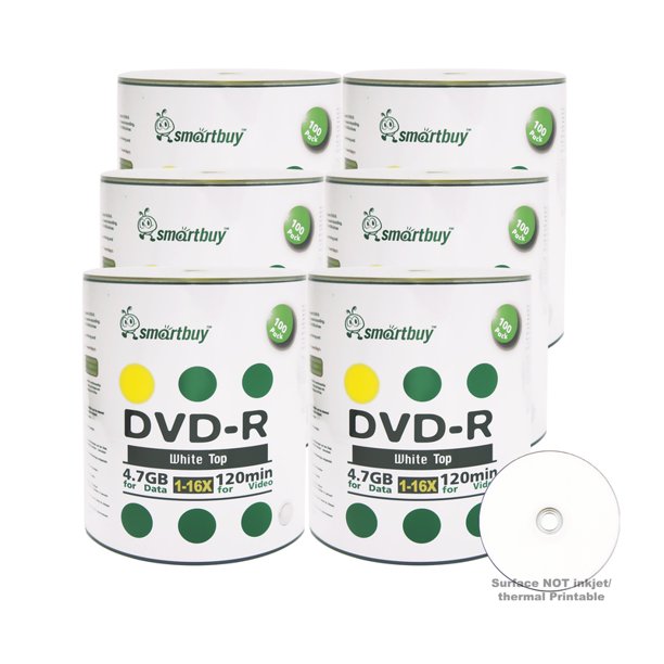 600 Pack Smartbuy 16x Dvd R 4 7gb 1min White Top Non Printable Data Blank Media Recordable Disc Walmart Com Walmart Com