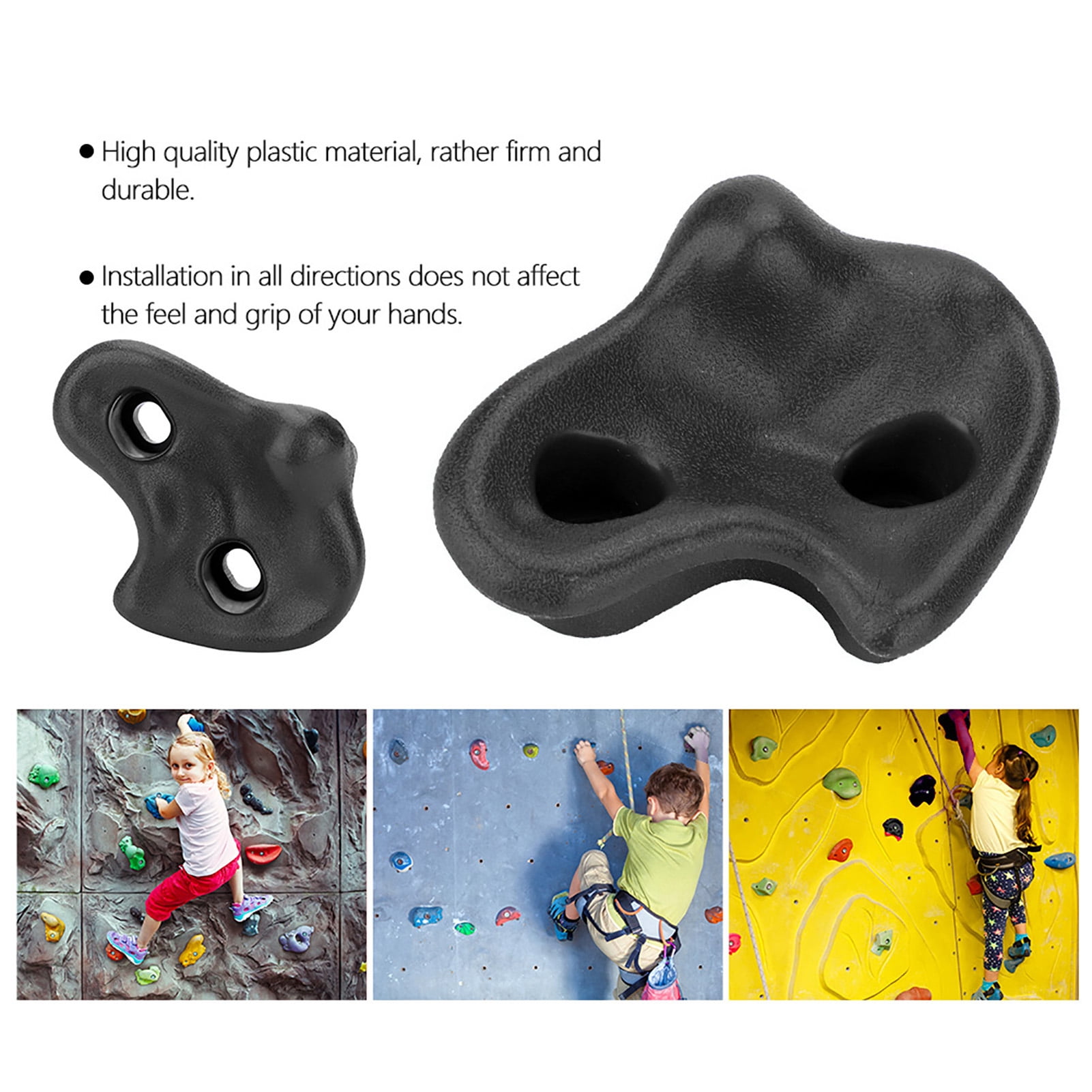 10PCS Plastic Textured Rock Climbing Stone Rocks Wall Stones Kids Assorted Kit Bolt Black