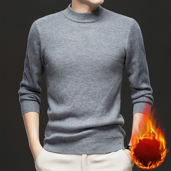 WAVSUF Big & Tall Mens Sweater Winter Long Sleeves Sweaters Crew Neck Solid Color Sweatshirt Top Gray Size 2XL