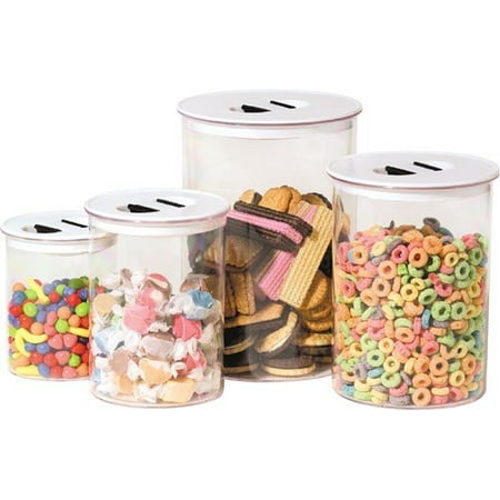 - Stack 'N Store 4 Piece Acrylic Canister Set with White Airtight Lids