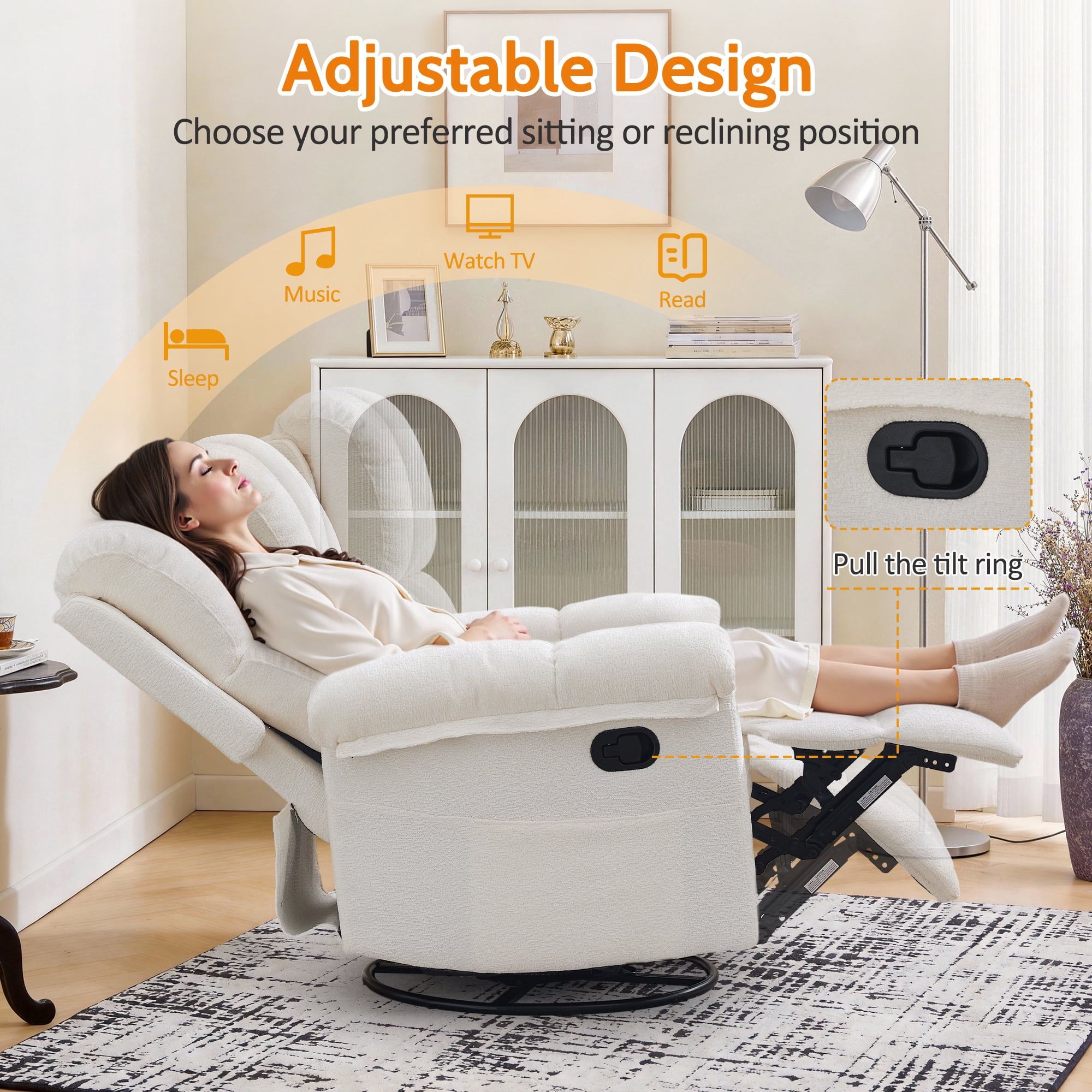 Korser Small Recliners for Small Spaces,Swivel Rocker Recliner Chair with Side Pockets for Living Room,Beige