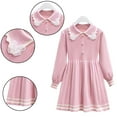 thumbnail image 6 of Godderr 2-8Y Baby Kids Girls Candy Color Knit Dress Toddler Lapel Lace Princess Dress Bowknot Long Sleeve Casual Dress Fall Sweater Dress, 6 of 7
