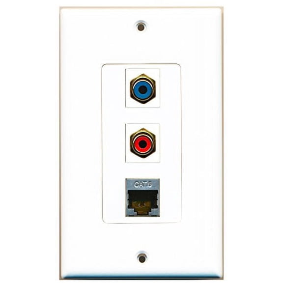 RiteAV - 1 Port RCA Red and 1 Port RCA Blue and 1 Port Shielded Cat6 Ethernet Decorative Wall Plate Decorative