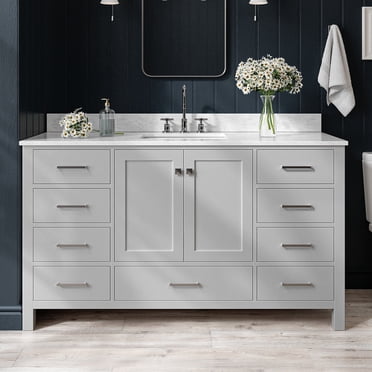 Ariel Cambridge 61 In. Single Rectangle Sink Vanity With Carrara White Marble 0.75 In Countertop In Grey