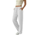 thumbnail image 3 of Women's Casual Solid Color Drawstring Waist Pants with Pocket Trousers Slacks Bottoms Elastic Waistband Relaxed Fit Stretchy Flowy Comfy Lounge Home Travel Essentials | Aestivo,White M, 3 of 9