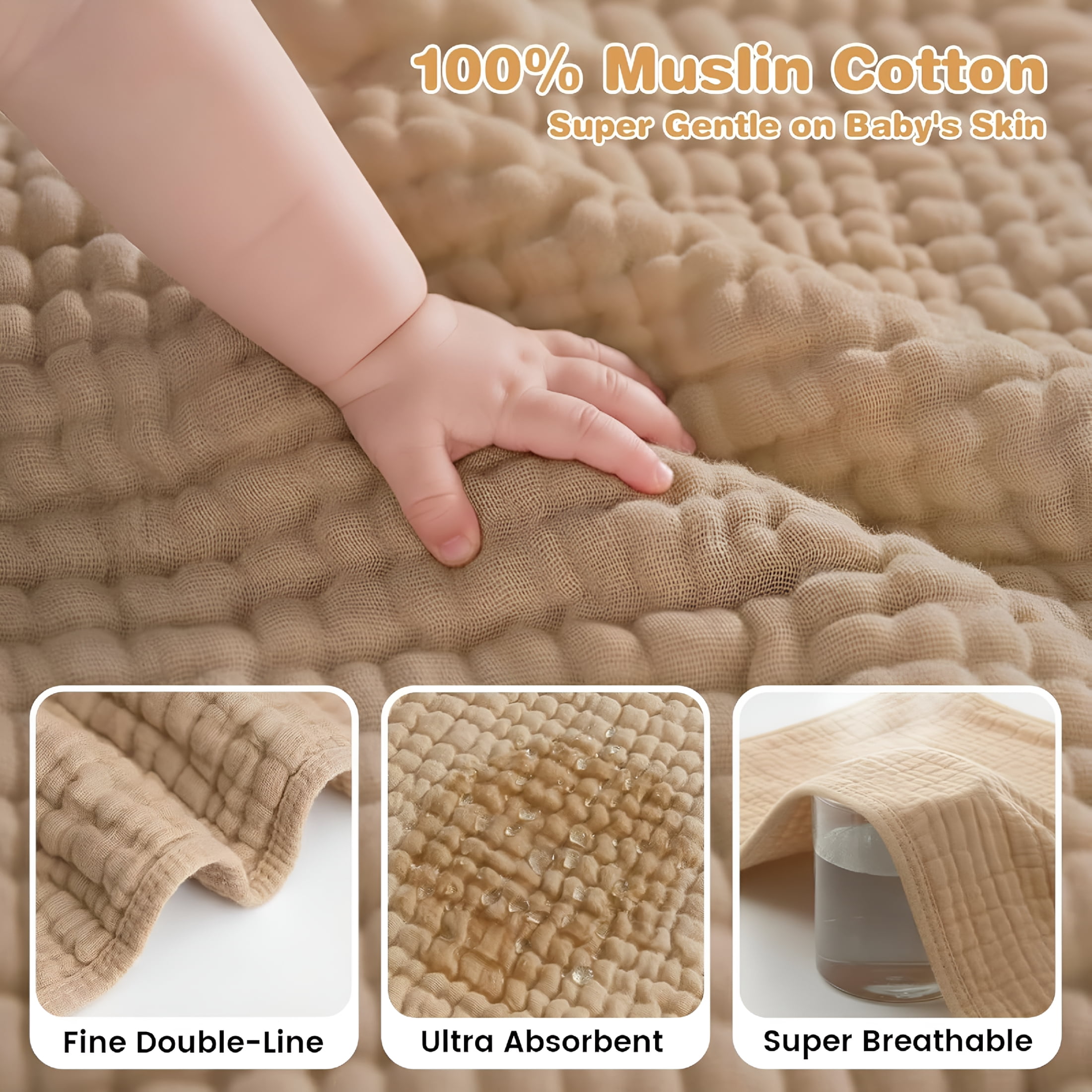 ARLAJO Hooded Baby Bath Towels for Newborn,2 Pack - 6-Layer 100% Muslin Cotton,Soft Absorbent Baby Towels with Hood for Babies,Infants & Toddlers,Large 32X32 Inch Unisex Newborn Baby Bath Essentials