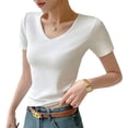thumbnail image 2 of WOLLED Slim Short-Sleeved T-Shirt for Women's Female Solid Color Short-Sleeved T-Shirt Spring and Summer Bottoming Shirt Tops for S-XXXL, 2 of 10