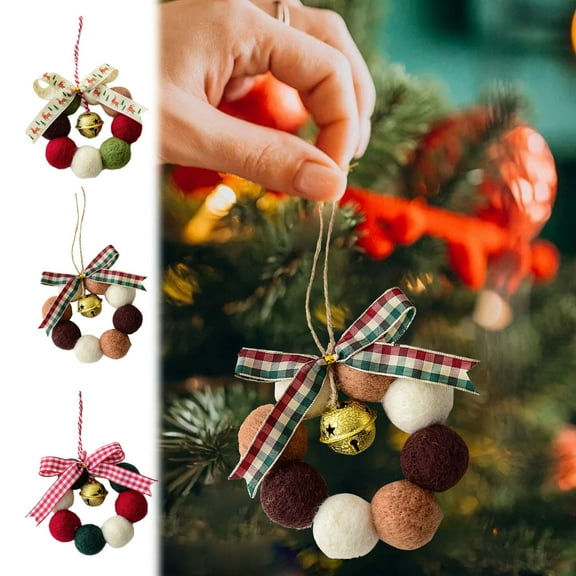 Gcvizuso Christmas Wreath, Christmas Wreaths for Front Door, Christmas Decoration Mini Wreath DIY Wool Ball Bell Wreath Girly Heart Decoration Wreath Christmas Decoration