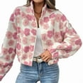 thumbnail image 3 of Female'S Zip Up Fleece Crop Jacket Long Sleeve Cute Floral Outerwear Coats Fall Winter Outfit Pink M, 3 of 9