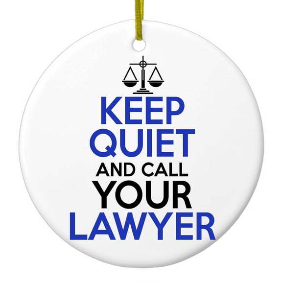 DistinctInk Hanging Ceramic Christmass Tree Ornament with Gold String - Great Gift / Present - 2 3/4 inch diameter - Keep Quite & Call Your Lawyer