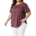 thumbnail image 4 of Agnes Orinda Women's Plus Size Top Crew Neck Short Sleeve t Shirts Flowy Pleated Dressy Casual Tunic Blouses 1X Dark Red, 4 of 6