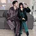 thumbnail image 4 of Pijamas de pareja de manga larga de otoño e invierno, pijamas de mujer de color sólido de terciopelo dorado de talla grande, conjunto de ropa sencilla para el hogar, 4 of 6