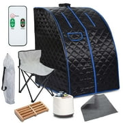 2L Portable Steam Sauna Tent,Spa Slimming Loss Weight Full Body Detox Therapy，With Steam Pot, Remote Control, Chair, Cushion, Wooden Massager-Black