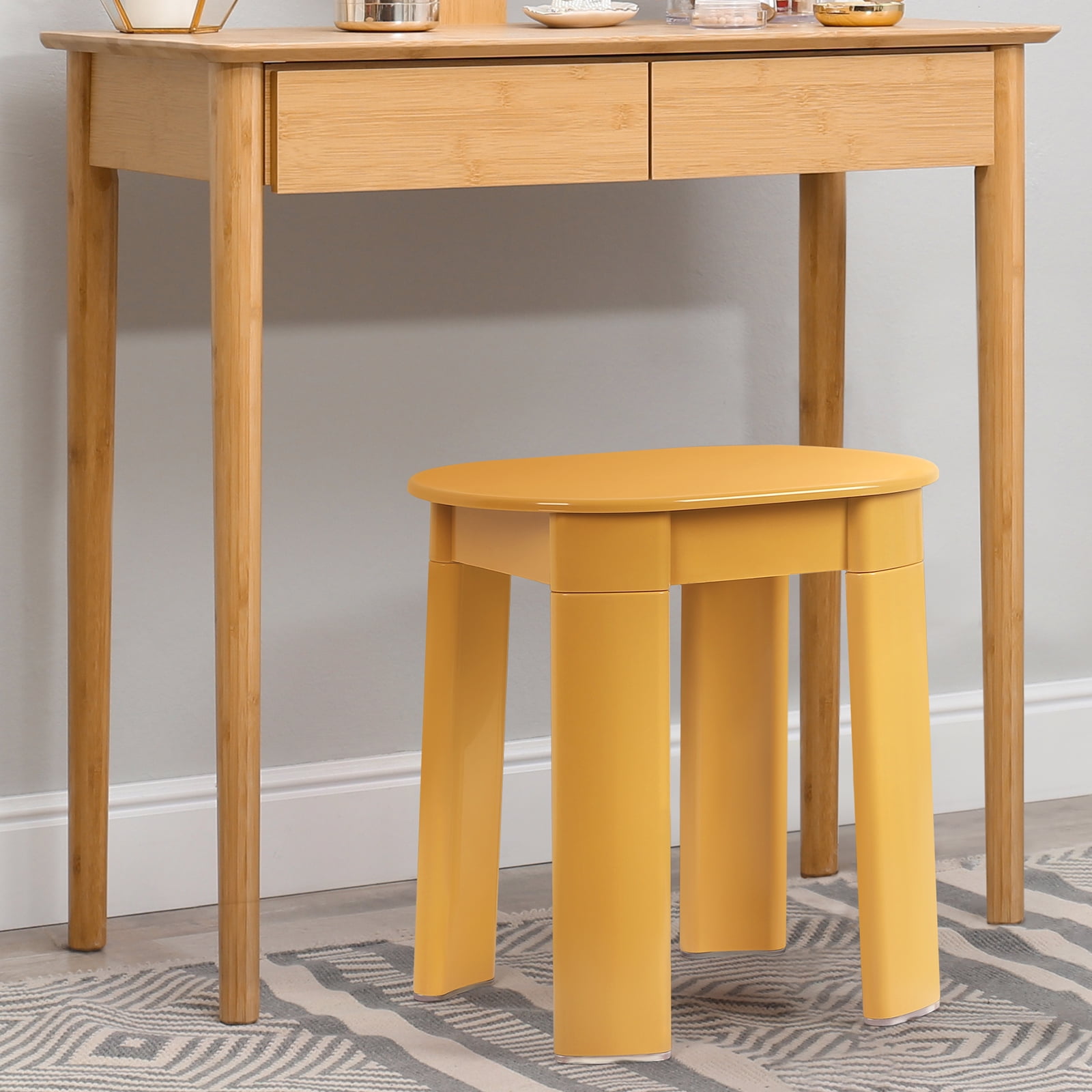Modern Minimalist Low Small Plastic Round Stool, Orange