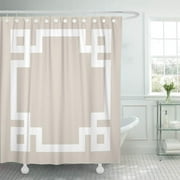 CYNLON Preppy Beige and White Greek Key Girly Cute Chic Bathroom Decor Bath Shower Curtain 60x72 inch