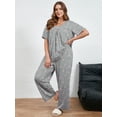 thumbnail image 5 of SHOWMALL Plus Size Printed Loungewear Pajama Set for Women, Pink Stars 2X Short Sleeve Pleated Top & Long Pants with Pockets, Soft Double-Brushed 2 Piece Sleepwear, 5 of 8