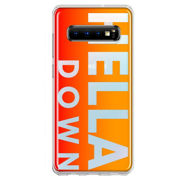 MUNDAZE Samsung Galaxy S10 Plus Shockproof Clear Hybrid Protective Phone Case Orange Clear Funny Text Quote Hella Down Cover