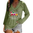 thumbnail image 2 of EchfiProm Tops for Women Green Christmas Outfits V Neck Long Sleeve Xmas Merry and Bright Graphic Females T Shirts, 2 of 6