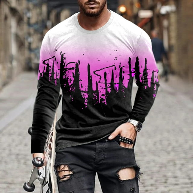 Mikilon Hommes Casual Col Rond Pull Impression Manches Courtes T-Shirt Blouse