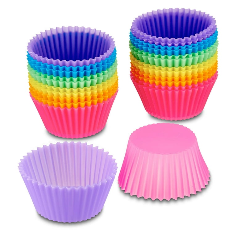 Reusable Silicone Cupcake Baking Cups 24 Pack, 2.75 inch Cups, & Non-stick  Muffin Liners for Party Halloween Christmas,6 Rainbow Colors (Pack of