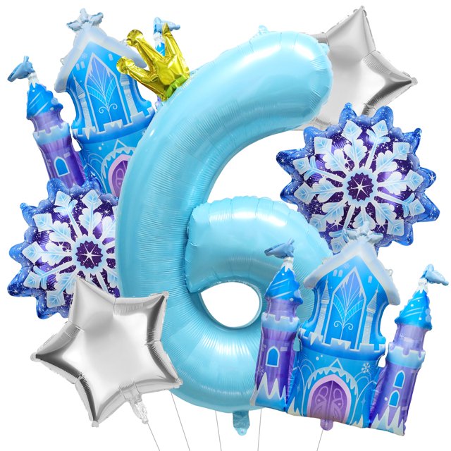 Set de globos Gretion para 6.º cumpleaños con copos de nieve invernales