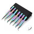 thumbnail image 1 of Set de 7 pinzas para extensiones de pestañas de acero inoxidable para extensiones de pestañas de volumen., 1 of 8