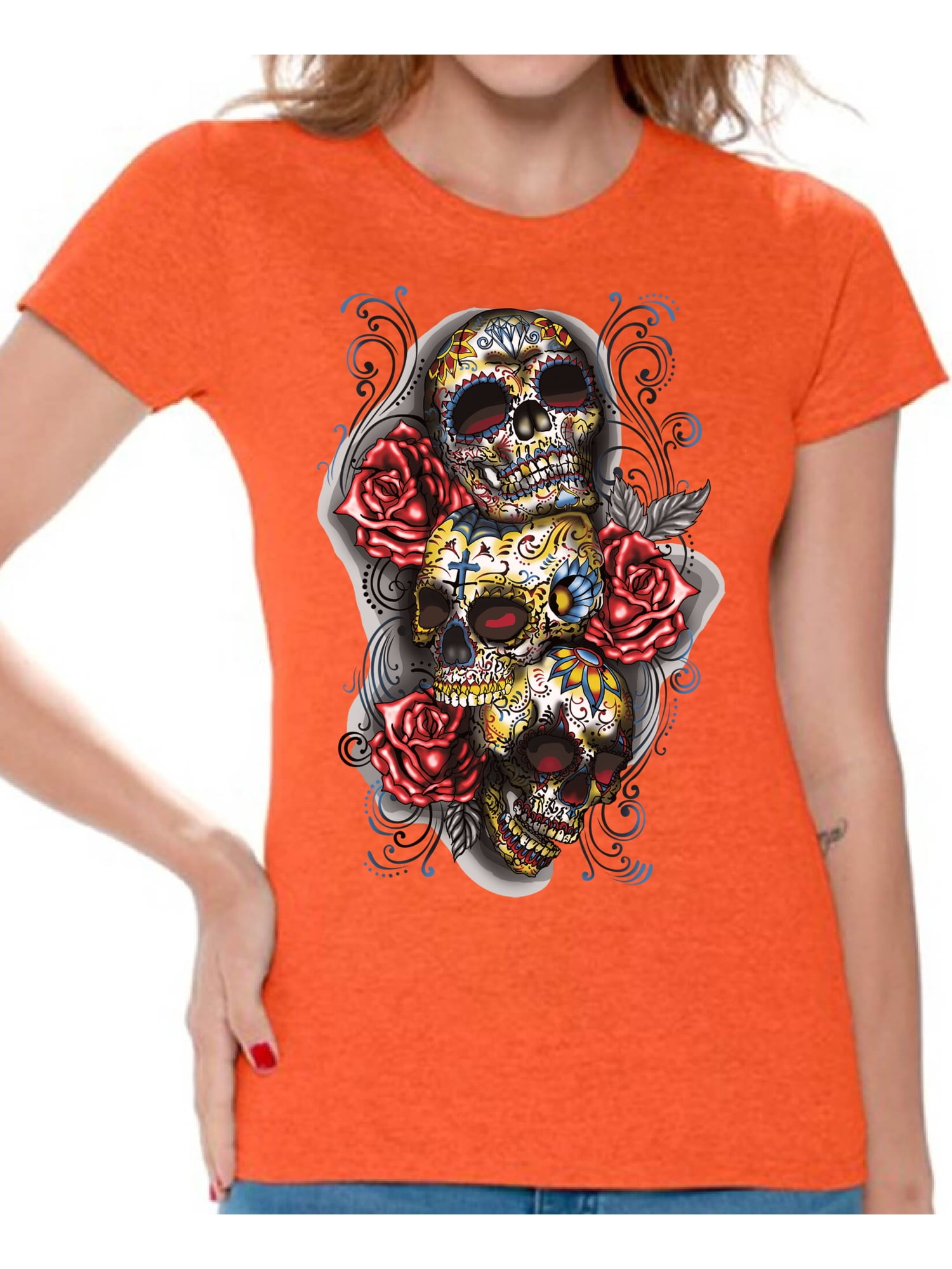 Funny Novelty Tops T-Shirt Womens tee TShirt Candy Skull 