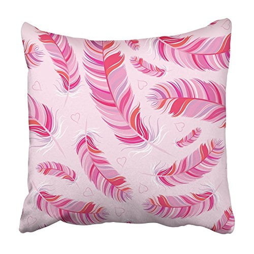 EREHome Red Abstract Pink Feather and Hearts White Allegory Angel Animal Bird Day Draw Pillowcase Cushion Cover 20x20 inch
